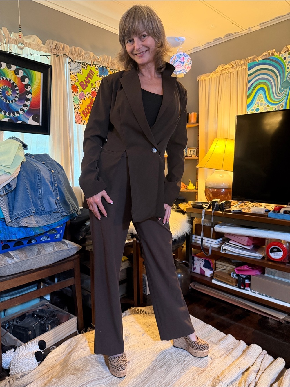 SHEIN Chocolate Brown Suit. Tailored Blazer & Pants Set